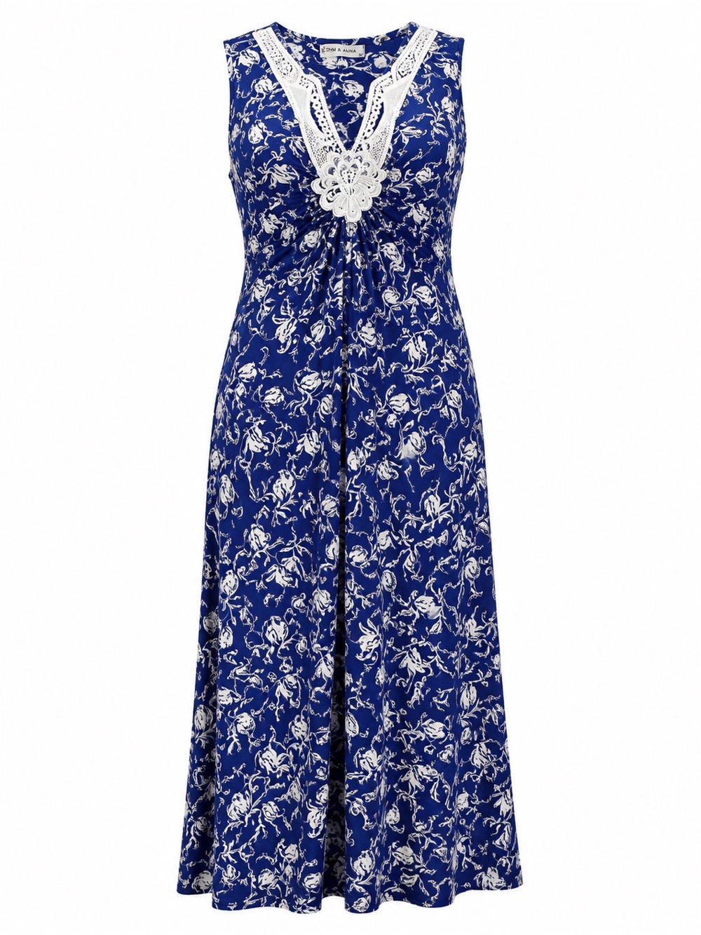 Jon & Anna Cobalt Blue Floral Maxi with White Lace V-Neckline